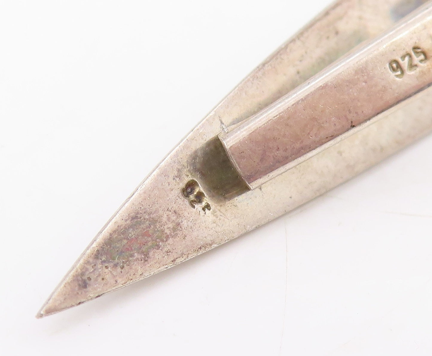 925 Sterling Silver Vintage Tie Clip Onyx Classic Grooved Pointed Design  TR4187