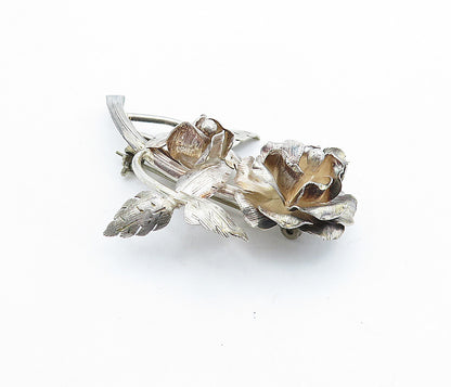 MEXICO 925 Sterling Silver  Vintage Sculpted Single Flower Brooch Pin  BP2738