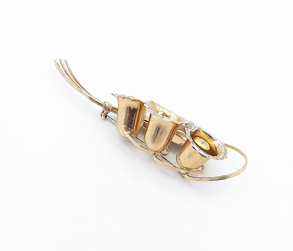 TRUART 925 Sterling Silver  Vintage Gold Plated Flower Bunch Brooch Pin BP1598