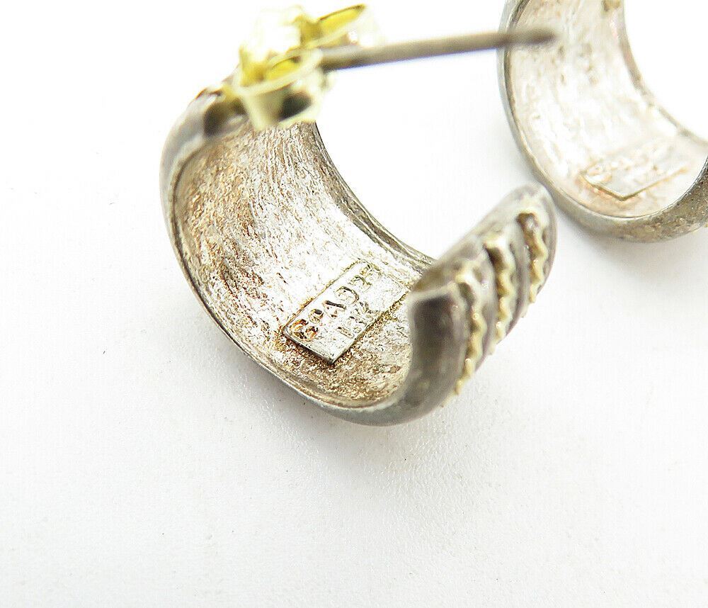 DAVID SIGAL 925 Silver & 18K GOLD  Vintage 2 Tone Twist JHoop Earrings EG2389