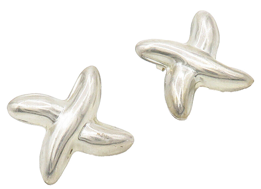 MEXICO 925 Sterling Silver  Vintage Shiny Smooth Crossed Drop Earrings  EG8442