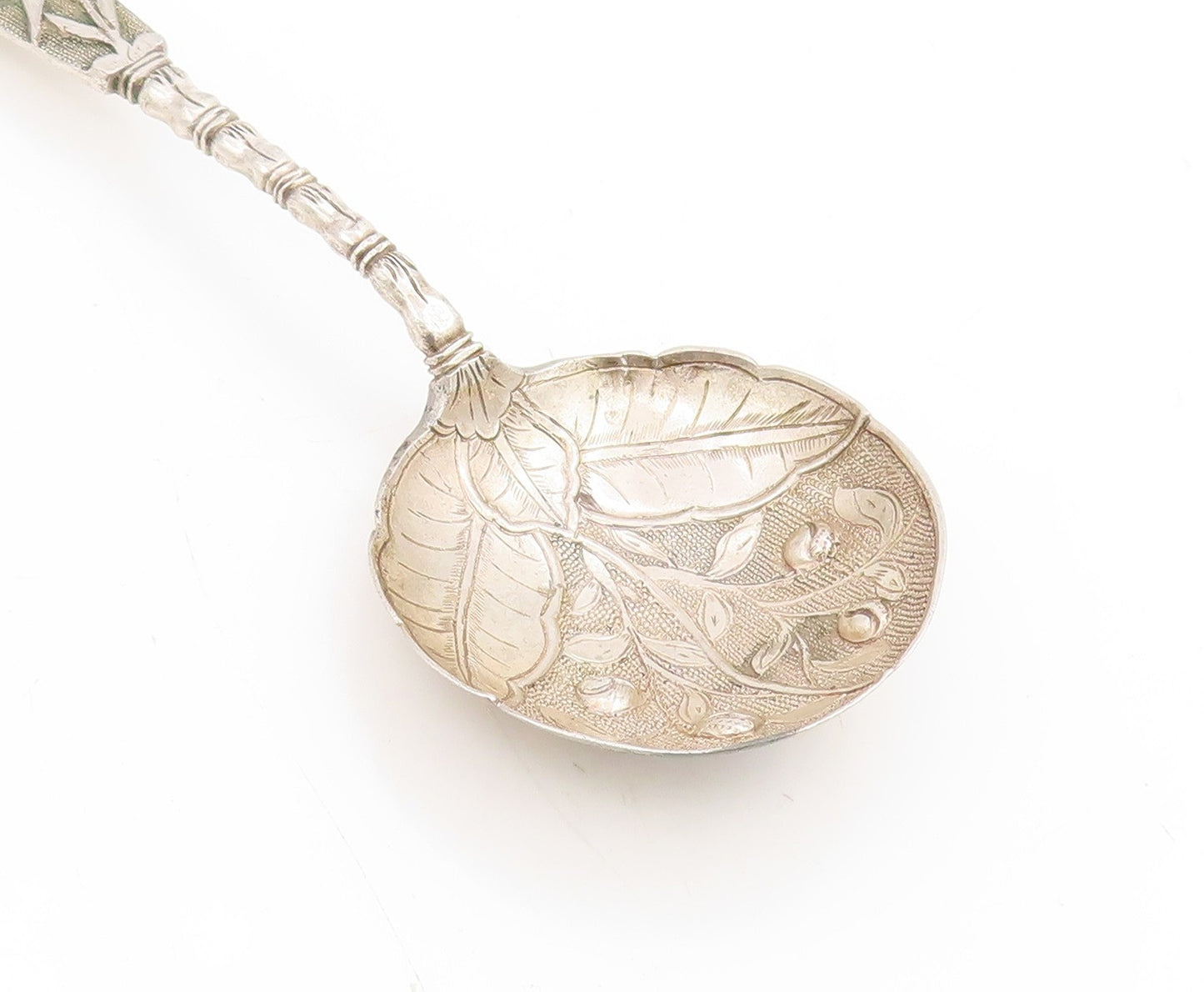 925 Sterling Silver Vintage Tea Caddy Spoon CHINESE EXPORT Leaf Motif  TR4199