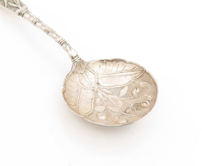 925 Sterling Silver Vintage Tea Caddy Spoon CHINESE EXPORT Leaf Motif  TR4199