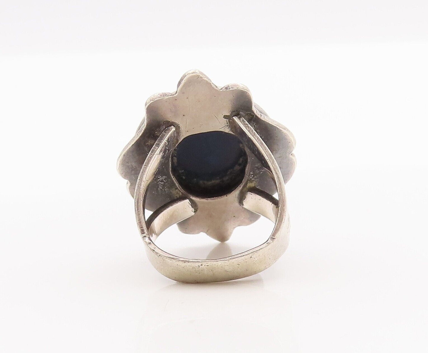 925 Sterling Silver Vintage Ring NAVAJO Large Oval Dark Blue Onyx  Sz 5  RG28487