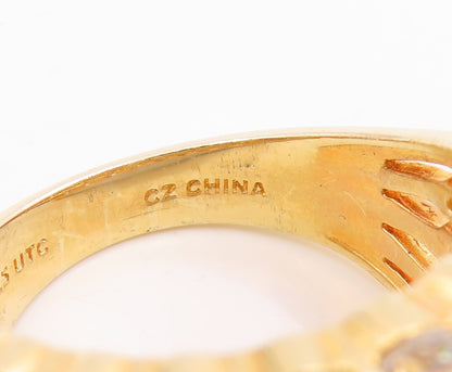 925 Sterling Silver Vintage Ring Gold Plated CZ Multi Row Band  Sz 10.5  RG35888