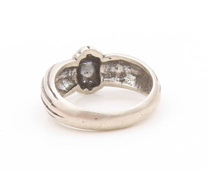 925 Sterling Silver Vintage Ring Dark Tone Grooved X Design  Sz 9  RG32963