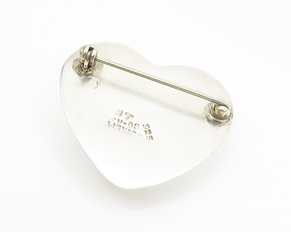 MEXICO 925 Sterling Silver  Vintage Shiny Hollow Love Heart Brooch Pin  BP5397