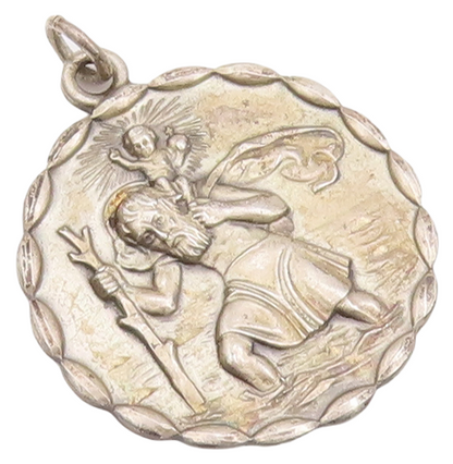 925 Sterling Silver Vintage Pendant Solid Religious Carved Bordered Coin PT23122