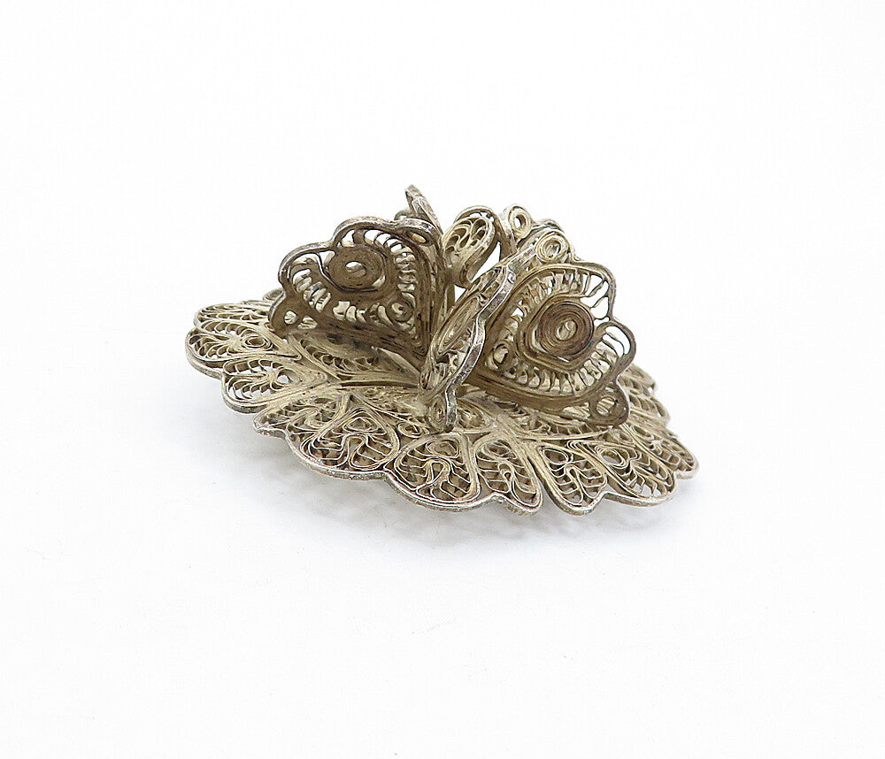 925 Sterling Silver  Vintage Swirl Filigree Floral Design Brooch Pin  BP1743