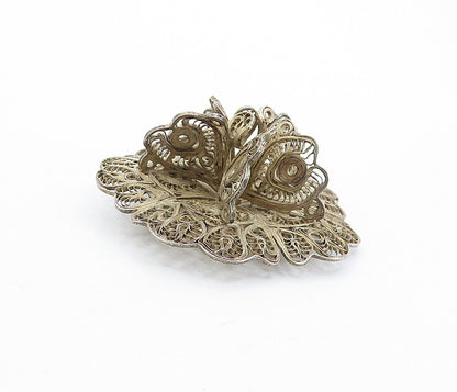 925 Sterling Silver  Vintage Swirl Filigree Floral Design Brooch Pin  BP1743
