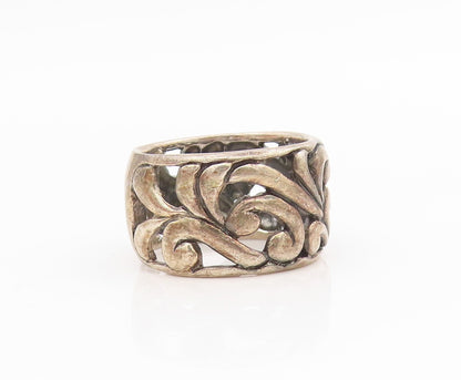 925 Sterling Silver Vintage Ring Swirly Scrollwork Love Heart Band Sz 8 RG34565