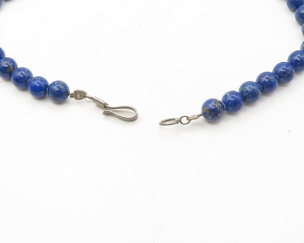 925 Sterling Silver & 14K GOLD  Vintage Lapis Lazuli Beaded Necklace  NE2997
