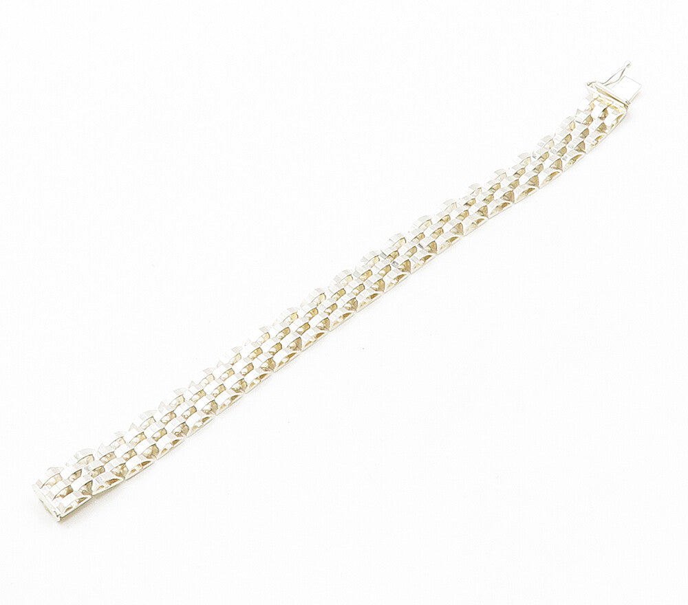 925 Sterling Silver Shiny Brick Layered Hinge Link Chain Bracelet  BT6187