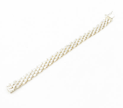 925 Sterling Silver Shiny Brick Layered Hinge Link Chain Bracelet  BT6187