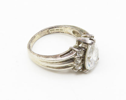 925 Sterling Silver  Vintage Tear Drop Cubic Zirconia Band Ring Sz 6  RG10382