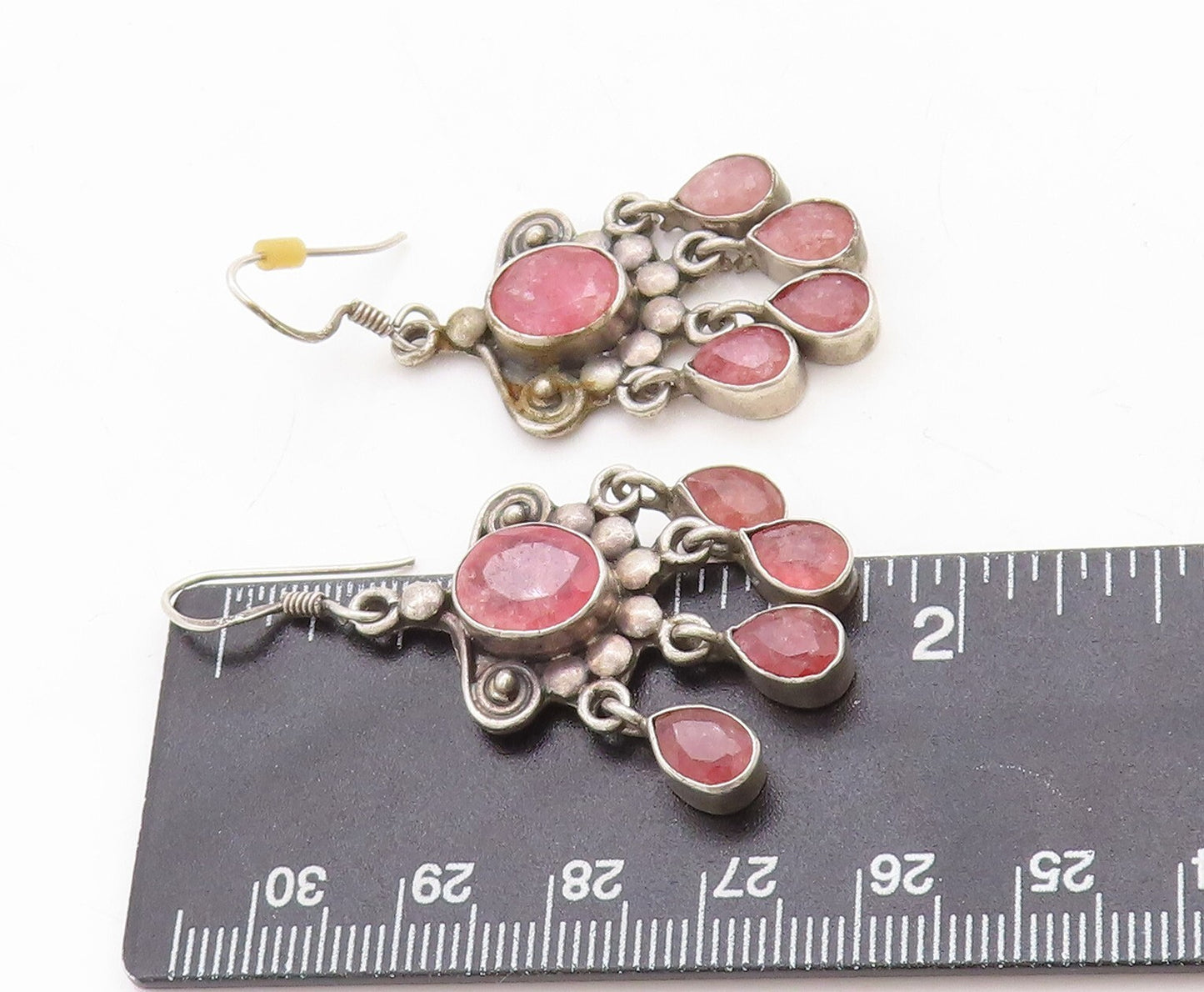 925 Sterling Silver Vintage Earrings Dark Tone Floral Carved Gemstone  EG13297