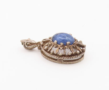 925 Sterling Silver  Vintage Cabochon Sodalite Open Beaded Pendant  PT21142