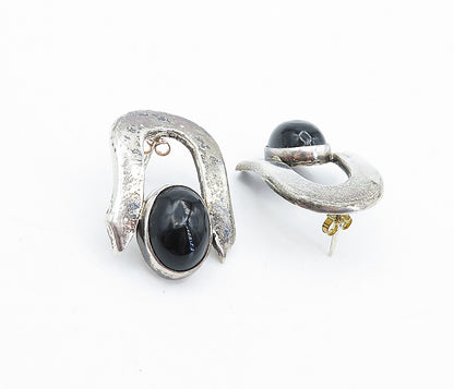 MEXICO 925 Sterling Silver Vintage Black Onyx Dark Tone Drop Earrings EG2575