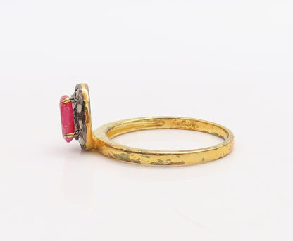 925 Sterling Silver Vintage Ring Gold Plated Diamonds & Gemstones  Sz 8  RG30536