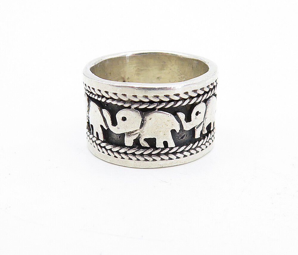 925 Sterling Silver  Vintage Oxidized Elephant Wheat Band Ring Sz 6.5  RG5579