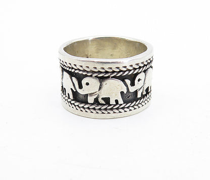 925 Sterling Silver  Vintage Oxidized Elephant Wheat Band Ring Sz 6.5  RG5579
