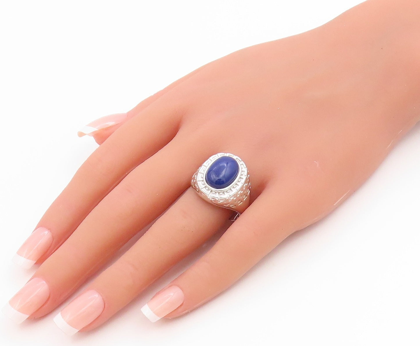 925 Sterling Silver Vintage Ring Lapis Lazuli Statement Band  Sz 11  RG36153