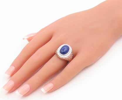 925 Sterling Silver Vintage Ring Lapis Lazuli Statement Band  Sz 11  RG36153