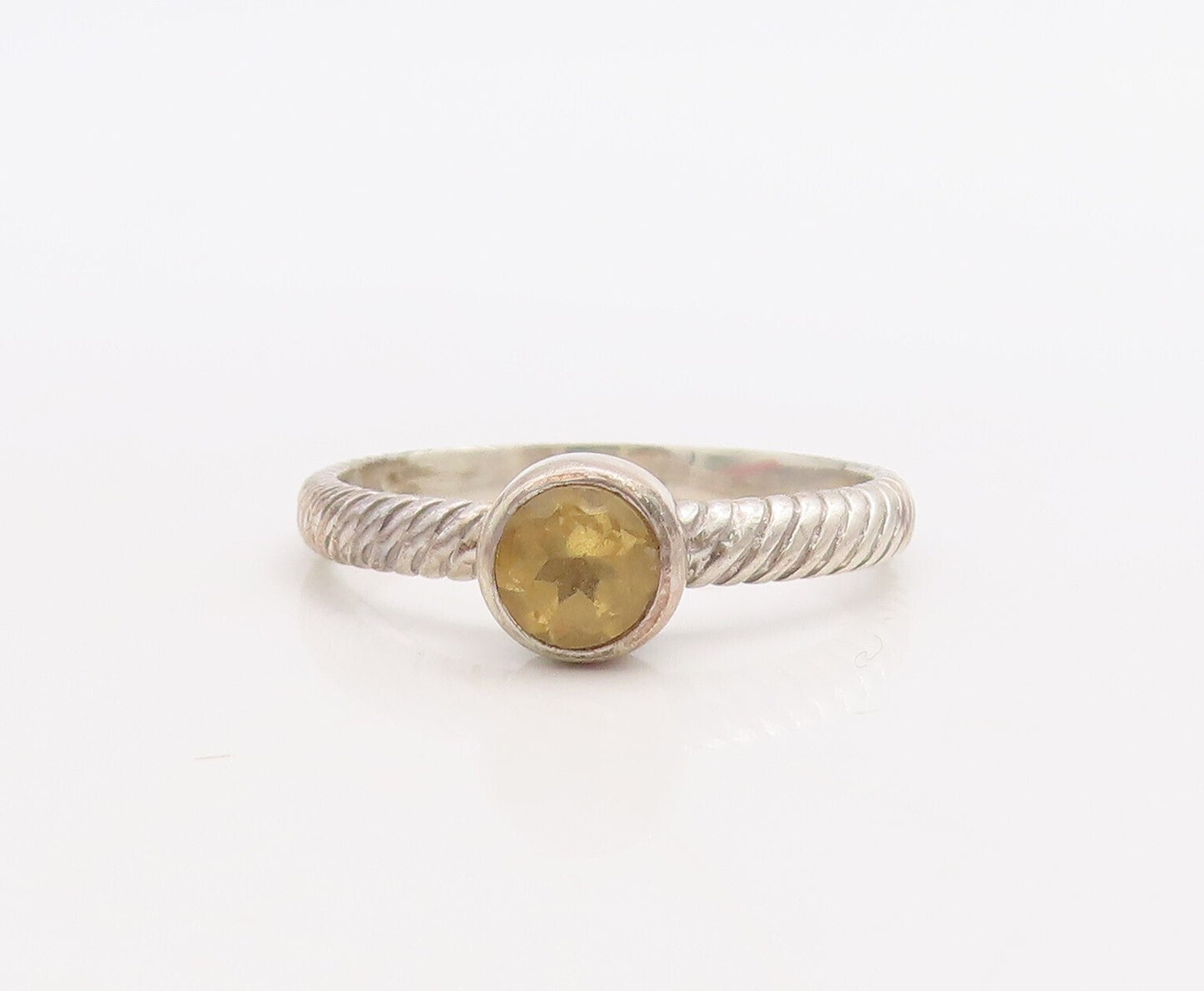 925 Sterling Silver Vintage Ring Etched Stackable Round Citrine  Sz 8  RG30530