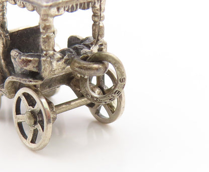 925 Sterling Silver Vintage Pendant BEAU Horse & Carriage Charm Moves  PT26278