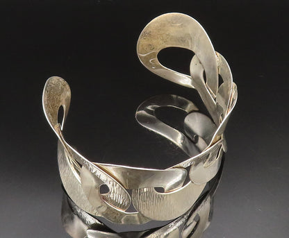 MEXICO 925 Silver Vintage Interlocking Textured Circle Cuff Bracelet BT9536