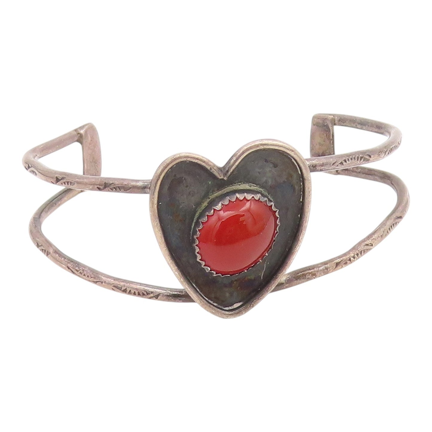 DESIGNER 925 Silver  Vintage Carnelian Love Heart Split Cuff Bracelet  BT9476