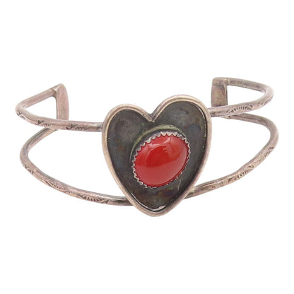 DESIGNER 925 Silver  Vintage Carnelian Love Heart Split Cuff Bracelet  BT9476