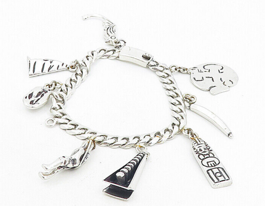 MEXICO 925 Sterling Silver Vintage Assorted Charm Curb Chain Bracelet BT3847