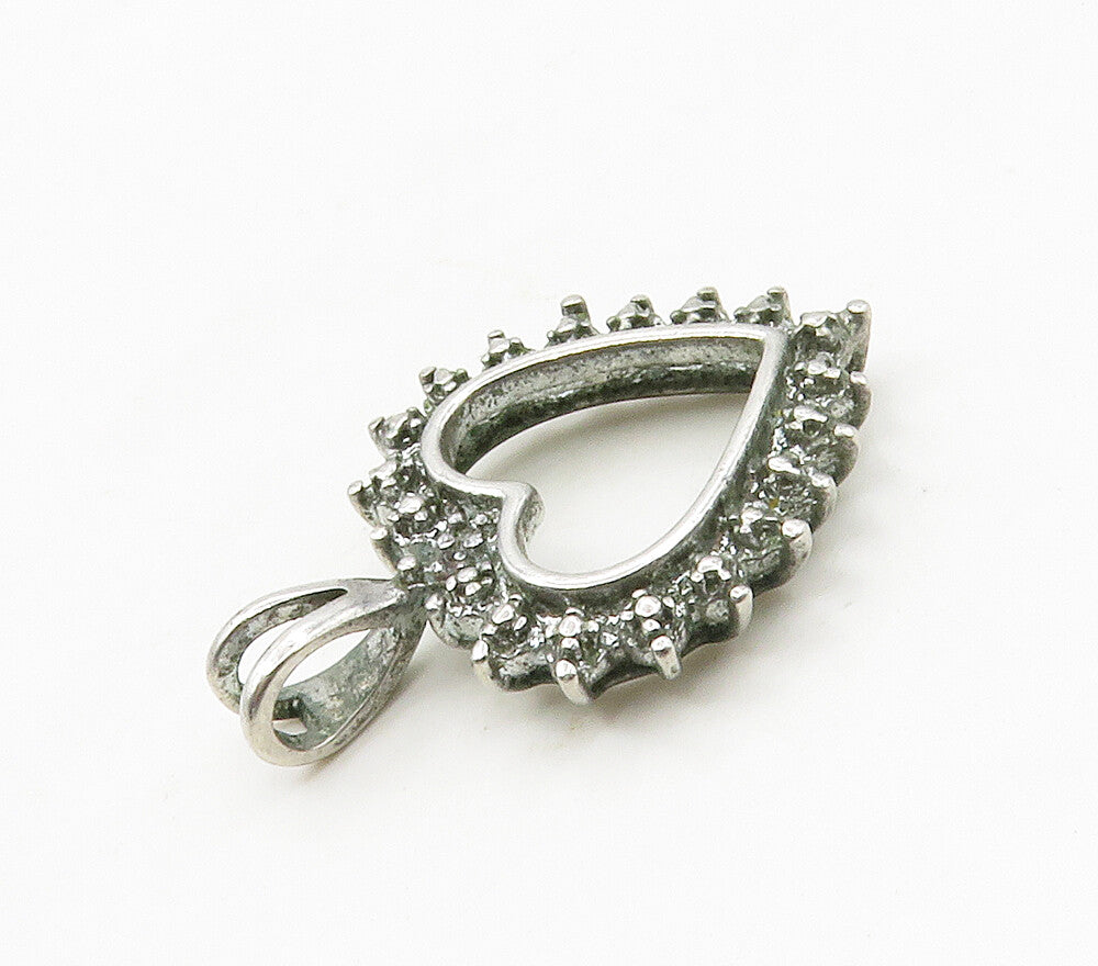 925 Sterling Silver  Vintage Genuine Diamond Open Love Heart Pendant  PT13268