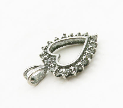 925 Sterling Silver  Vintage Genuine Diamond Open Love Heart Pendant  PT13268