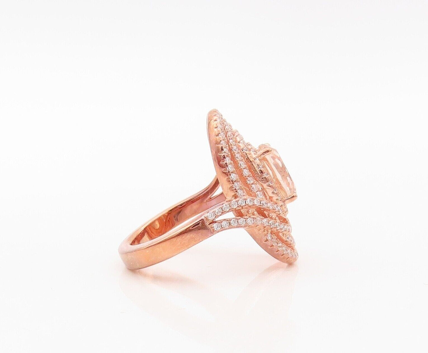 925 Sterling Silver Vintage Ring Rose Gold Plated Morganite & Topaz Sz 7 RG30251