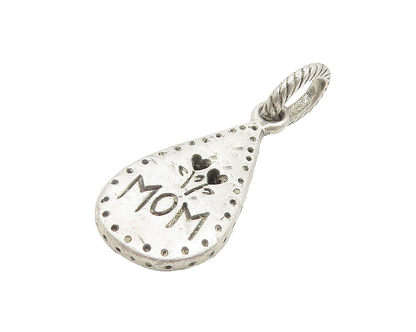 925 Sterling Silver  Vintage Mom Love Flowers Tear Drop Pendant  PT8931