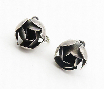 925 Sterling Silver  Vintage Dark Tone Flower Non Pierce Earrings  EG4552