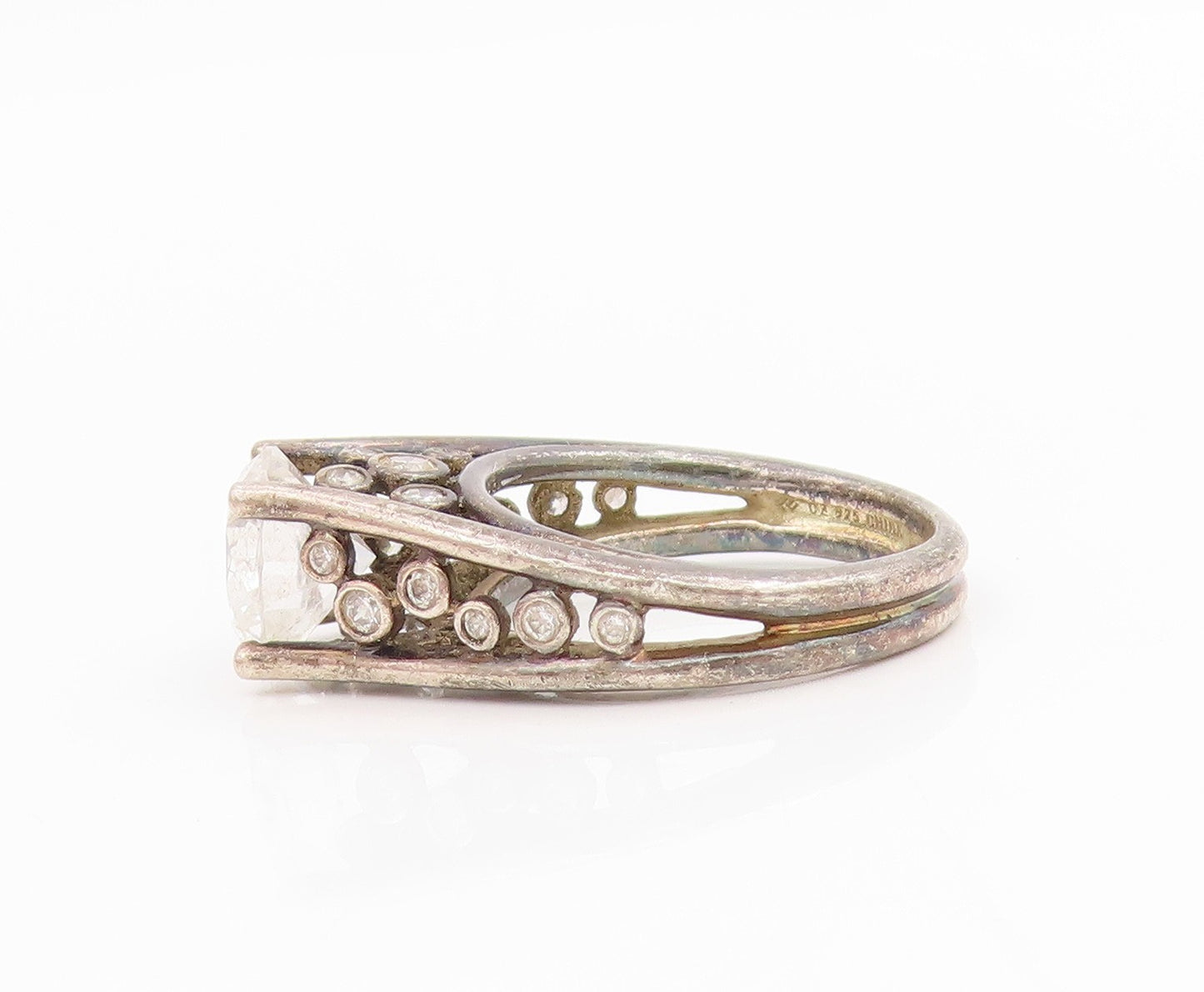 925 Sterling Silver Vintage Ring Round Cut CZ Intricate Openwork  Sz 6  RG34359