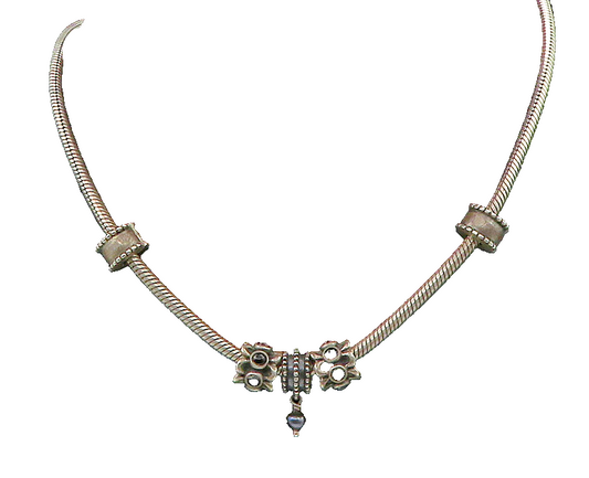 PANDORA 925 Silver   Vintage Black Onyx & Petite Pearl Chain Necklace  NE3698