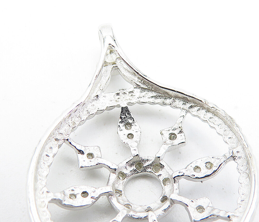 925 Sterling Silver Genuine Diamonds Open Floral Twist Round Pendant PT5082
