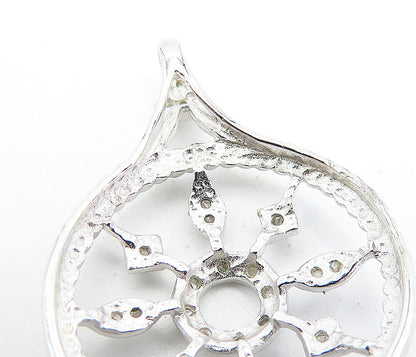 925 Sterling Silver Genuine Diamonds Open Floral Twist Round Pendant PT5082