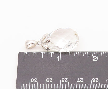 925 Sterling Silver Vintage Pendant Minimalist Large Drop Cut Quartz  PT22644
