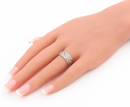 925 Sterling Silver Vintage Ring Classic Carved Celtic Knot Band  Sz 7  RG36016