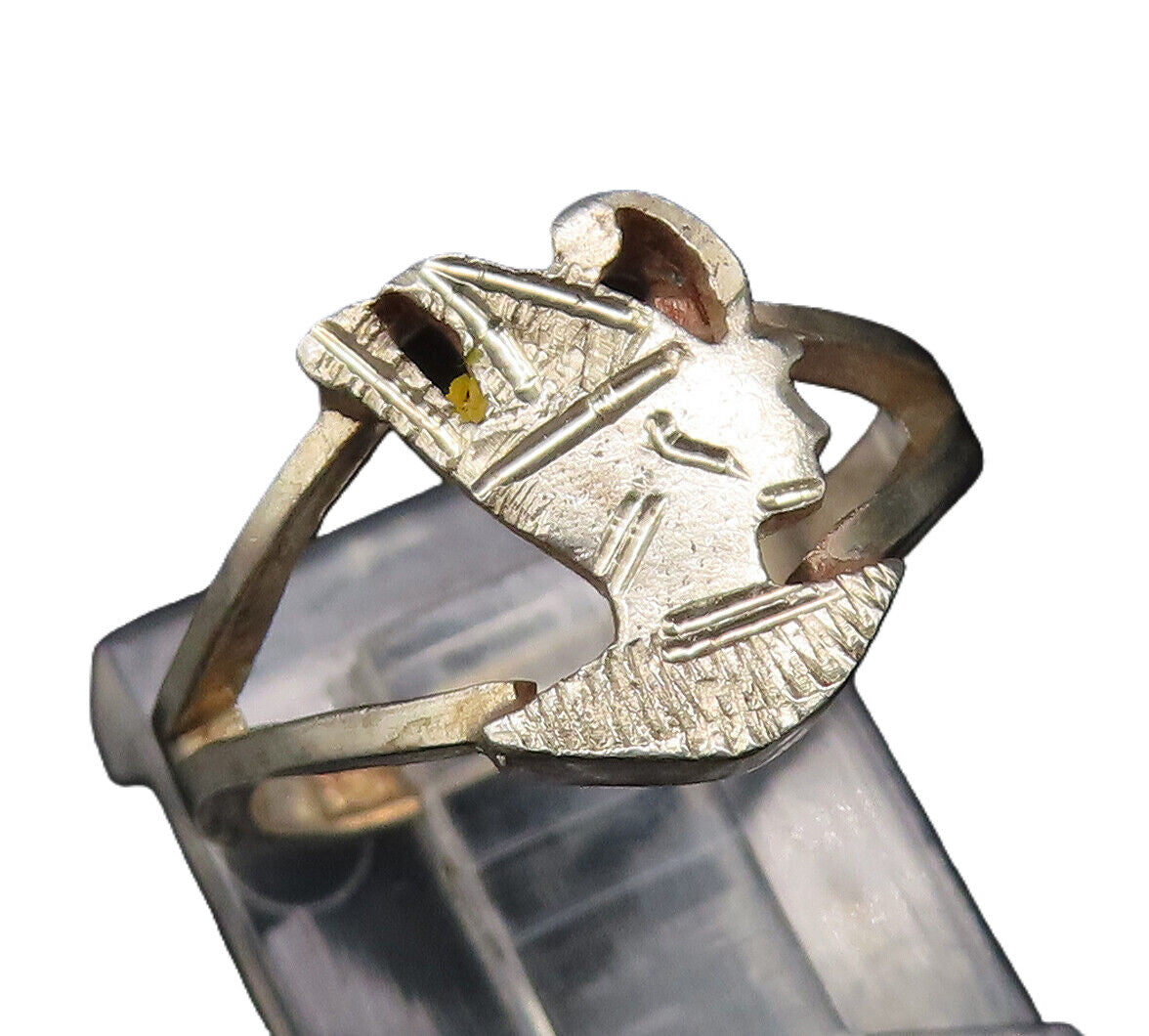 MIDDLE EAST 925 Silver  Vintage Etched Pharaoh Head Cutout Ring Sz 5  RG26018