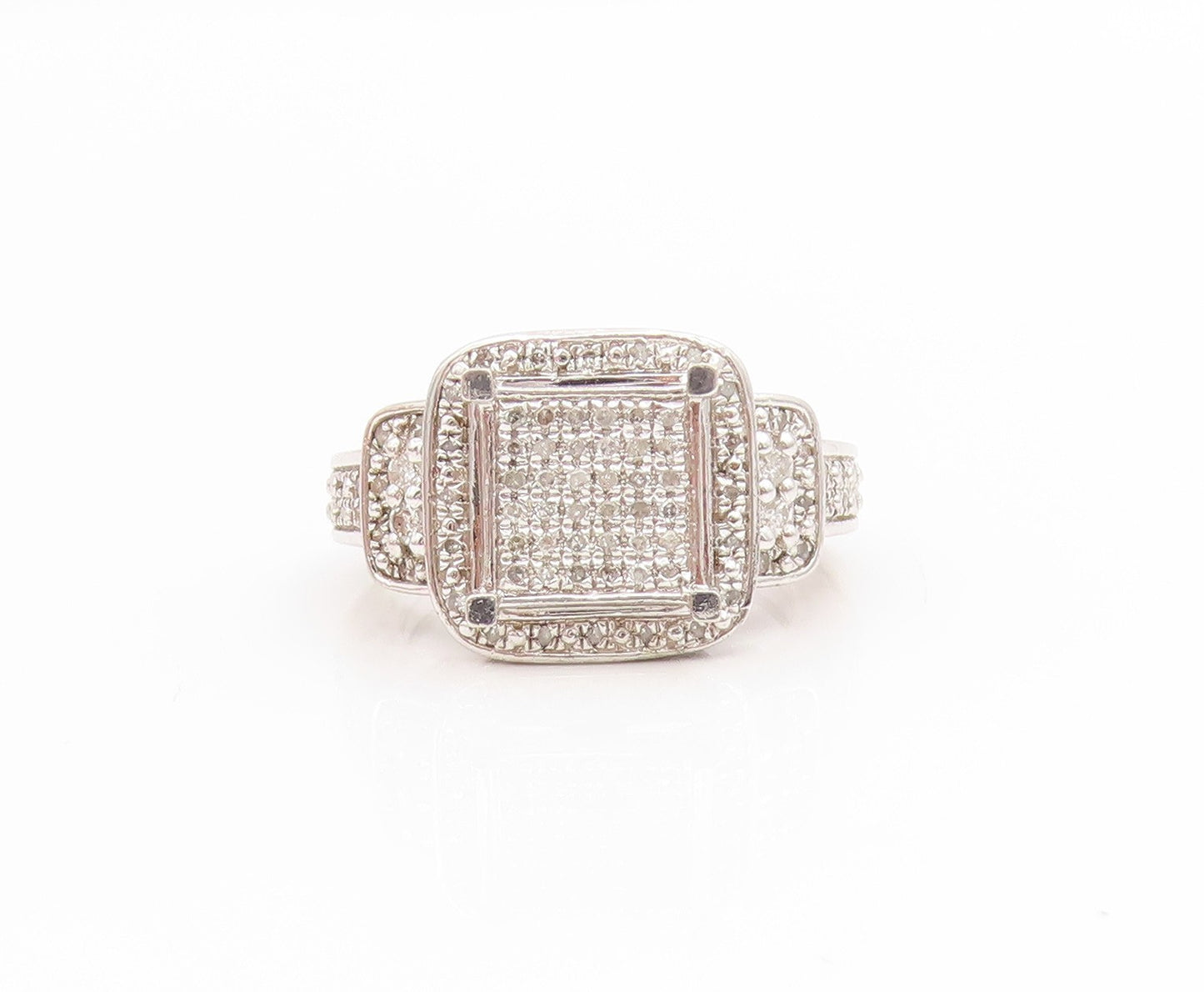 925 Sterling Silver Vintage Ring Genuine Diamonds Cluster Band  Sz 7.5  RG34432