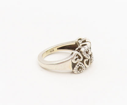 925 Silver Vintage Mini Hearts Cutout Double Diamond Band Ring Sz 6.75 RG26810