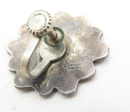 CB TAXCO MEXICO 925 Silver Vintage Onyx & Abalone Non Pierce Earrings EG4106