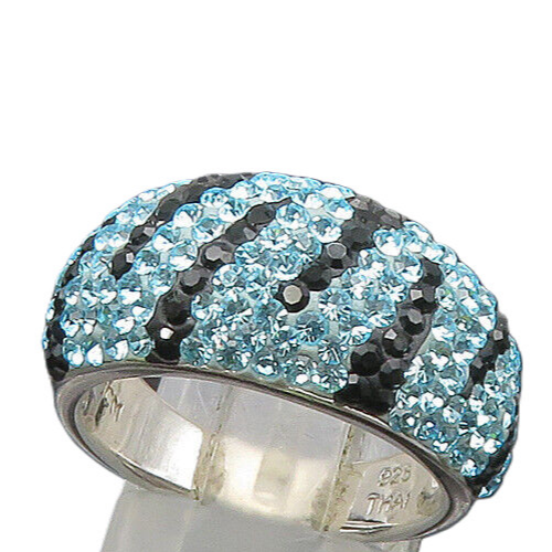 JACMEL 925 Silver  Vintage Blue Crystal Pattern Dome Band Ring Sz 8  RG21821