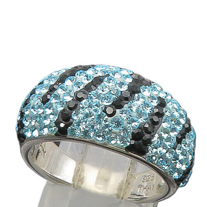 JACMEL 925 Silver  Vintage Blue Crystal Pattern Dome Band Ring Sz 8  RG21821